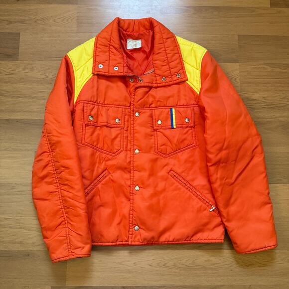 Roffe Other - Vintage 1980's Roffe Orange Yellow Snap Puffer Retro Bright Ski Jacket Sz Medium